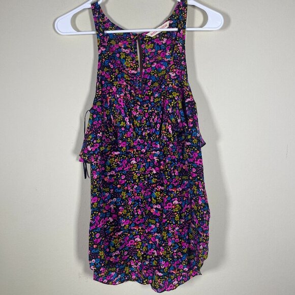 Anthropologie Rebecca Taylor Floral Sleeveless Silk Ruffle Top Keyhole Back 2 - Picture 1 of 5